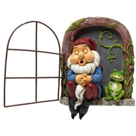 1 statue de nain, résine, elfe sortant de porte, décoration jardin, patio, cour (1/5)
