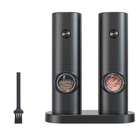 Moulins à sel et à poivre électriques, lot de 2, moulins à épices rechargeables avec double station de charge et mouture réglable, noir (1/5)