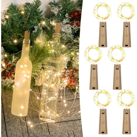 Guirlande Lumineuse Bouteille - 6 Pièces - Fil Cuivre - 20 LED Blanc Chaud - 2 Mètres - Double Batterie - Décoration Intérieur Extérieur (1/5)
