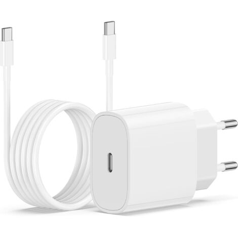 Chargeur USB C 20W - 1 Adaptateur Et 1 Câble 2M - Charge Rapide PD - Pour iPhone 17 16 15 iPad Samsung (1/5)