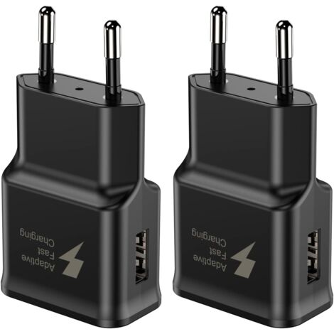Chargeur Secteur USB 15W - Lot de 2 - Noir - Charge Rapide Adaptative - Pour Samsung Galaxy Et Android - Compact (1/5)