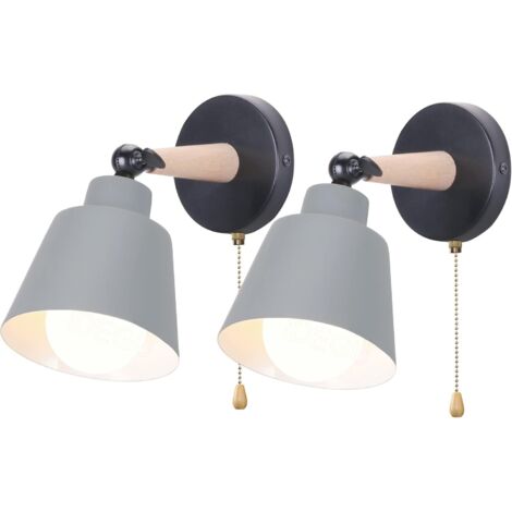 Applique Murale - Lot de 2 - Métal et Bois - Réglable 180° - Salon Chambre Couloir - Gris