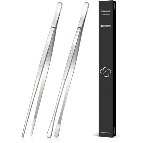 Pinces Cuisine - Lot de 2 - Acier Inoxydable - Pointes Dentelées - Barbecue et Placage - 30,5cm (1/5)