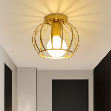Plafonnier Industriel - 1 Unité - Métal Doré - Design Rétro E27 - Salon Chambre Couloir - 19 cm (1/5)