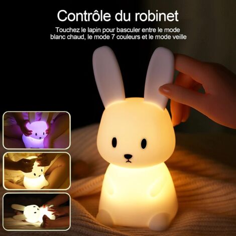Veilleuse Lapin Silicone - 7 Couleurs - Rechargeable - Douceur BPA Free - Chambre Enfant Bébé (1/5)