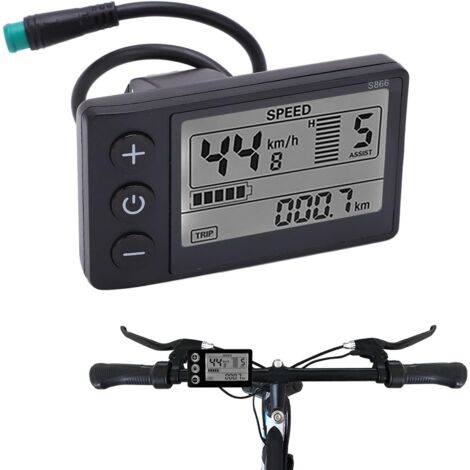 Écran LCD S866 - 1 Unité - ABS - Compteur Vélo Électrique Étanche IP65 - Guidon 22,2 Mm - Noir