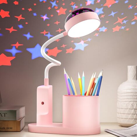 Lampe de Bureau Enfant - 1 Unité - LED Flexible - Projection Étoile et Rangement - Lecture et Étude - Blanc