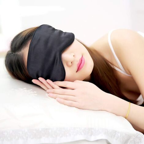 Masque de sommeil en soie. Masque de sommeil ultra-doux et ajustable, idéal pour la nuit, unisexe, noir. (1/5)