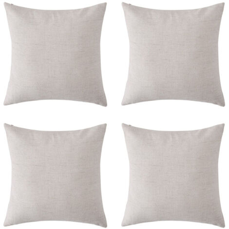 Taies d'oreiller décoratives vierges, texture imitation lin, pour canapé, 45 x 45 cm, beige, lot de 4 (garnitures d'oreiller non incluses). (1/5)