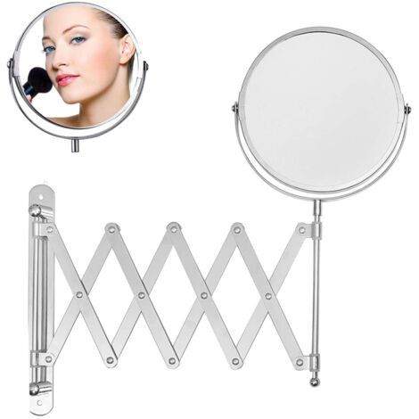 Miroir de rasage mural - Miroir de maquillage télescopique rétractable à 360° en acier inoxydable chromé, options de grossissement 1x et 3x disponibles, comprend 2 vis, 2 chevilles murales et un bras (1/5)