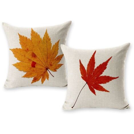 Taies d'oreiller décorées de feuilles d'érable, motif feuilles d'érable d'automne, housses de coussin décoratives, lot de 2, coton et lin, 45 x 45 cm, housses de coussin carrées, conviennent aux canap (1/5)