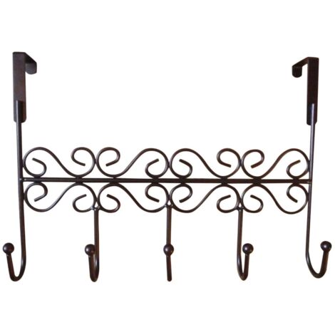 Porte-manteau à cinq compartiments à fixer derrière la porte, porte-manteau décoratif en métal, convient pour un bureau à domicile, marron.