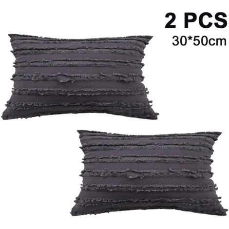 Ensemble de deux housses de coussin décoratives à pompons, ultra-douces, convenant aux canapés, chambres et salons.