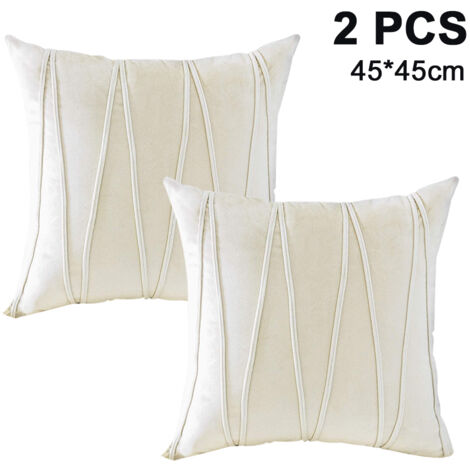 2pcs Taie d'oreiller décorative en velours rayé, couleur unie douce, forme carrée, convient aux lits, canapés, voitures et salons (4545cm). (1/5)