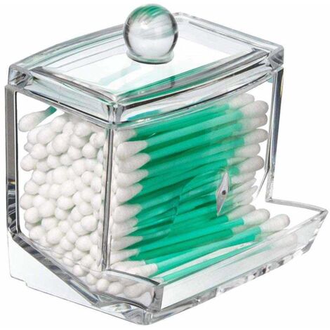 Boîte de rangement pour cotons-tiges - Boîte de rangement de comptoir en acrylique pour médicaments, pouvant contenir des cotons-tiges, des pinces à cheveux, des cure-dents, des boules de coton et tou (1/5)