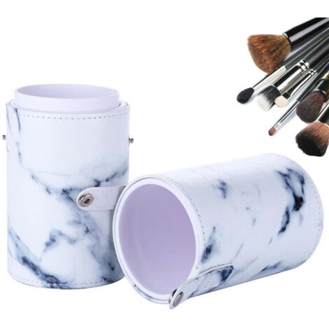 Boîte de rangement pour pinceaux de maquillage de voyage, boîte à pinceaux de maquillage à motif marbre, boîte de rangement cylindrique pour pots de maquillage, trousse de maquillage, cuir PU végétali