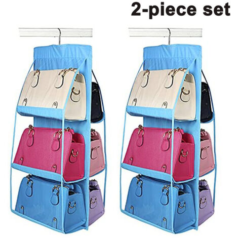 Sac de rangement suspendu en deux parties / sac de rangement anti-poussière / sac de rangement pour armoire, adapté aux portefeuilles et pochettes, avec 6 grandes poches. (1/5)