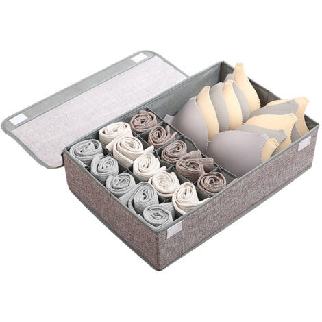 Boîte de rangement pour sous-vêtements à 16 compartiments avec séparateurs de tiroir et couvercle, boîte de rangement pliable, convient pour les sous-vêtements, chaussettes, cravates, soutiens-gorge, (1/5)