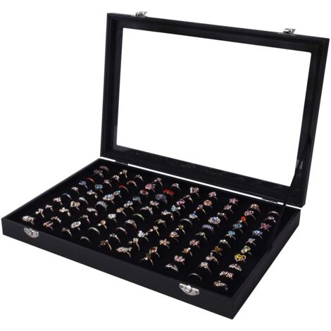 Boîte de rangement pour bagues, boucles d'oreilles et clous, spécialement conçue pour les jeunes femmes, pour présenter bagues et boucles d'oreilles, idéale pour les dressings ou les voyages. (1/5)