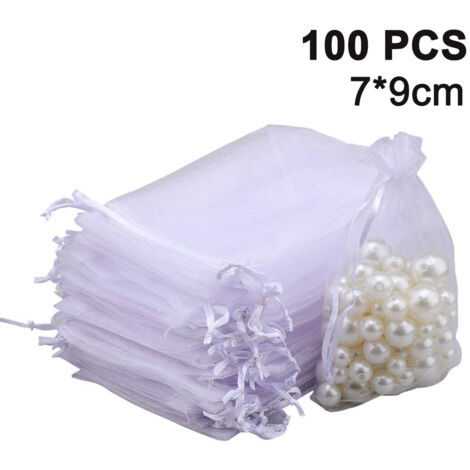 100 pochettes à bijoux transparentes à cordon, idéales pour les mariages, les fêtes, Noël et autres occasions, pouvant servir de cadeaux ou de petits présents. (1/5)