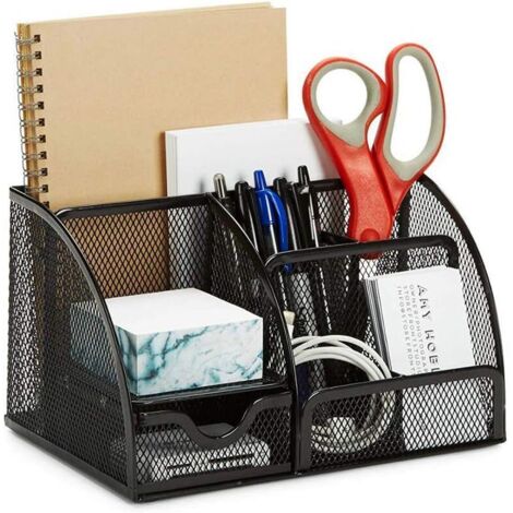 Boîte de rangement de bureau et accessoires, boîte de rangement de bureau multifonctionnelle avec 9 compartiments et tiroirs, idéale pour ranger stylos, crayons, règles et autres objets.