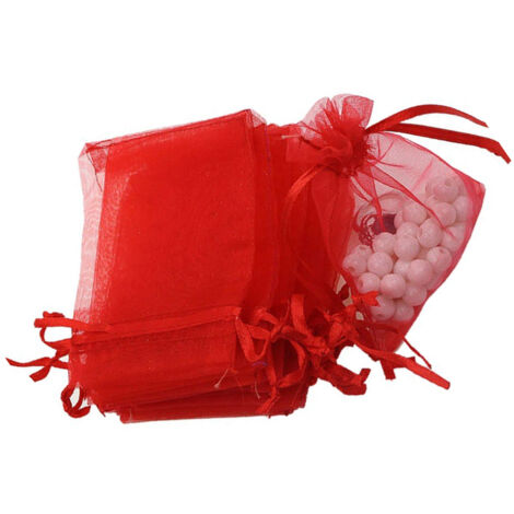 Lot de 100 sachets à bijoux en organza avec cordon de serrage pour bonbons, cadeaux de mariage et plus encore (5 x 7 pouces, rouge) (1/5)