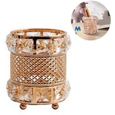 Boîte de rangement et de présentation cosmétique en cristal, porte-pinceaux de maquillage et boîte à bijoux, idéale pour une coiffeuse  pot de rangement rond vintage pour outils de maquillage, parfai