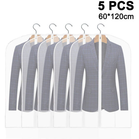 Ensemble de 5 housses de rangement suspendues pour vêtements, housse respirante pour costumes, avec fermeture éclair, housse de protection anti-poussière, convient aux vestes de costume, vestes, etc. (1/5)
