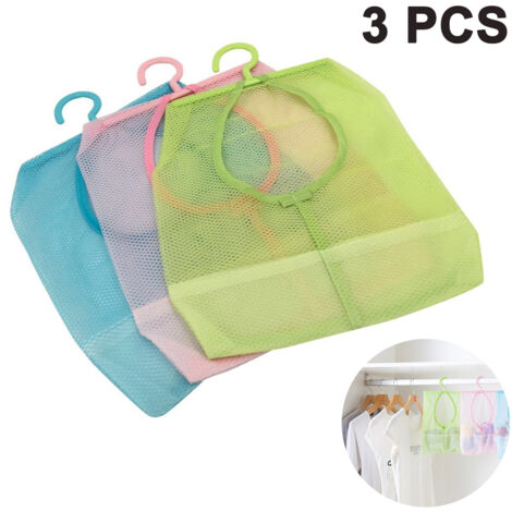 Ensemble de 3 sacs de rangement à pinces à linge avec crochets, utilisables pour suspendre des filets de rangement. Sacs de rangement portables et polyvalents, parfaits pour la salle de bain, la pende (1/5)