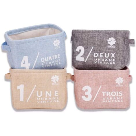 Ensemble de rangement pour bébé en tissu (beige, gris, rose, bleu) comprenant des paniers de rangement avec poignées latérales, dimensions : 20,5 x 17 x 15 cm - Ensemble de quatre pièces