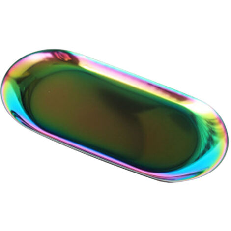 Plateau en acier inoxydable pour serviettes, rangement, assiettes, plateaux à thé, plateaux à fruits, présentoirs pour cosmétiques et bijoux, forme ovale.
