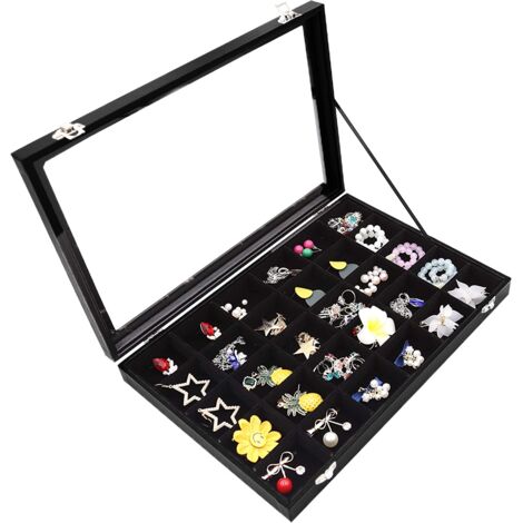 Boîte de rangement pour bagues, boucles d'oreilles et clous, spécialement conçue pour les jeunes femmes, pour présenter bagues et boucles d'oreilles, idéale pour les dressings ou les voyages. (1/5)