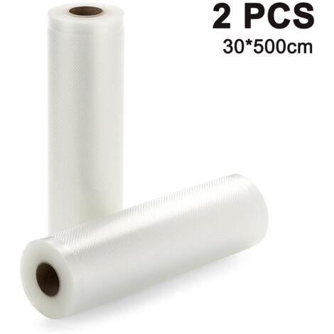 Deux rouleaux de sacs sous vide texturés et épais pour la conservation des aliments, sacs sous vide en maille gaufrée, sacs sous vide en nylon plastique.