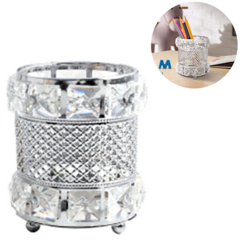 Boîte de rangement et de présentation cosmétique en cristal, porte-pinceaux de maquillage et boîte à bijoux, idéale pour une coiffeuse pot de rangement rond vintage pour outils de maquillage, parfai (1/5)