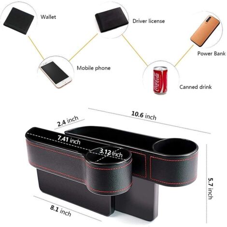 Boîte de rangement pour l'espace entre le siège auto et le porte-gobelet, sac de rangement latéral rembourré en cuir PU de qualité supérieure pour la console centrale, adapté aux accessoires intérieur (1/5)