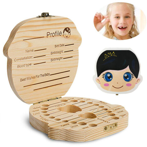 Boîte à souvenirs pour dents de lait de bébé fille, boîte de rangement en bois pour les dents, un cadeau pour les anniversaires de nouveau-nés et les fêtes prénatales.