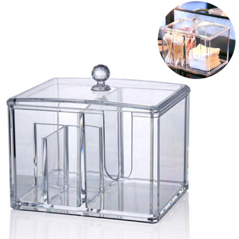 Boîte de rangement pour cotons, boîte de rangement pour boules et cotons-tiges avec couvercle, organisateur de cotons en acrylique transparent (1/5)