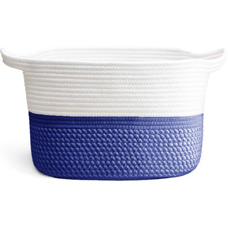Panier à linge en corde de coton, panier tressé, durable, avec poignée, conteneur de rangement pour jouets/maison, fabriqué en corde de coton, utilisé pour organiser les vêtements et divers objets. (1/5)