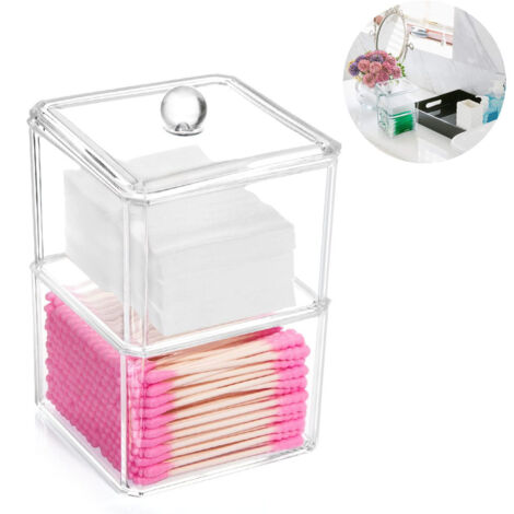 Cet ensemble de boîtes de rangement cosmétiques carrées et empilables en acrylique est muni d'un couvercle et peut servir à ranger cotons-tiges, disques de coton, boules de coton, etc. Il peut égaleme