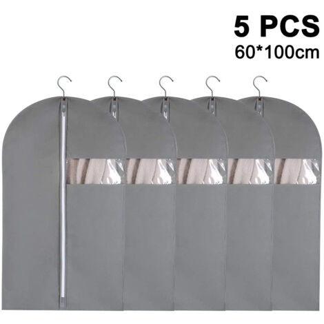 Ensemble de 5 housses de rangement suspendues pour vêtements, housse respirante pour costumes, avec fermeture éclair, housse de protection anti-poussière, convient aux vestes de costume, vestes, etc. (1/5)