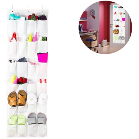 Sac de rangement pour chaussures/penderie suspendue à placer derrière la porte, avec 24 grands sacs en filet, sac de rangement en tissu non tissé. (1/5)