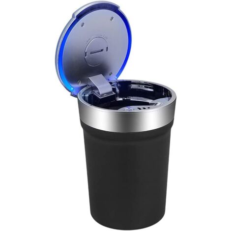 Cendrier de voiture à LED, en alliage de zinc, avec couvercle et support de lumière LED, noir. (1/5)