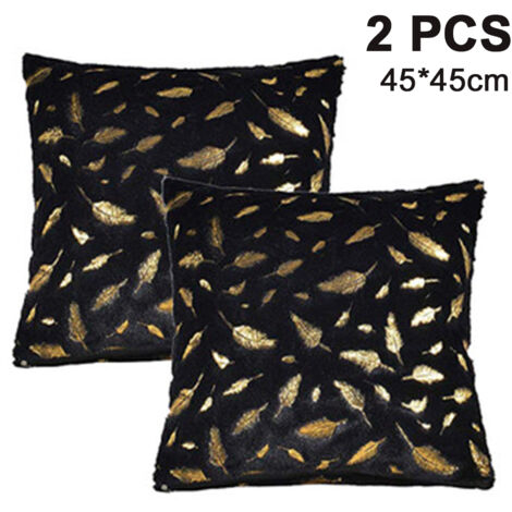 2pcs Ensemble de deux taies d'oreiller en plumes de bronze, housses de coussin à pompons, coussins décoratifs à poils courts avec fermeture éclair, pour canapés et chambres à coucher. (1/5)