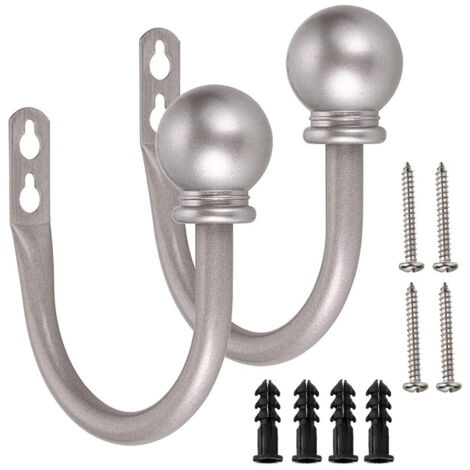 Crochets décoratifs ronds pour rideaux, crochets décoratifs muraux pour rideaux, crochets décoratifs sphériques pour rideaux, lot de 2, crochets en forme de U en nickel brossé.