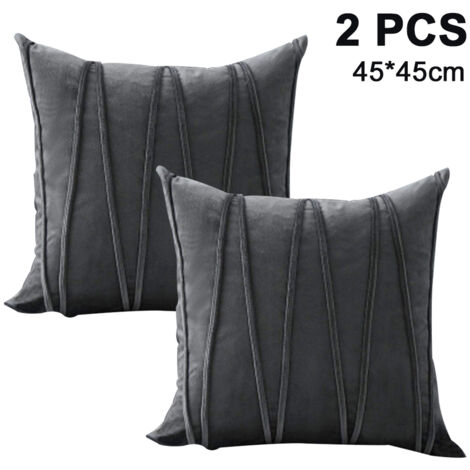 Lot de 2 taies d'oreiller décoratives en velours rayé, couleur unie douce, taies carrées convenant aux lits, canapés, voitures et salons (4545cm) (1/5)