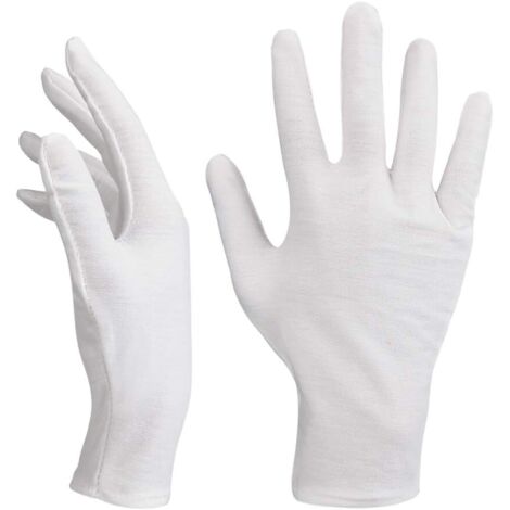 Gants en coton blanc, 12 paires par paquet, gants de protection pour soins infirmiers, gants en tissu blanc, gants de travail confortables et respirants, adaptés aux soins de la peau, à l'inspection d (1/5)