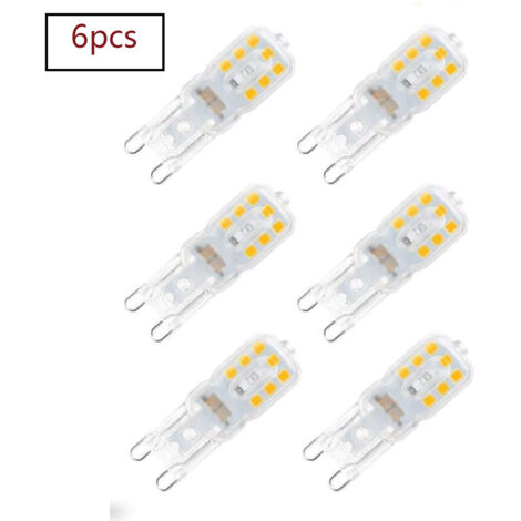Six ampoules LED G9 blanc chaud, 5 W, 230 V, remplacent les ampoules halogènes de 40 W. Elles utilisent des LED 2835 et conviennent aux bureaux, salons, magasins, etc. Elles ne sont pas dimmables. (1/5)