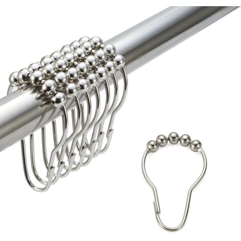 Anneaux de rideau de douche en acier inoxydable, antirouille, avec 12 crochets simples, 5 roulements à billes pour un glissement fluide, diamètre de tringle jusqu'à 35 mm, charge maximale 10 kg - Lot (1/5)
