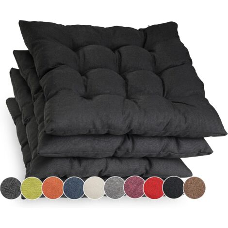 Galette de Chaise - Lot de 4 - Polyester - Avec Rubans - Intérieur Extérieur - Noir - 45x45 cm (1/5)
