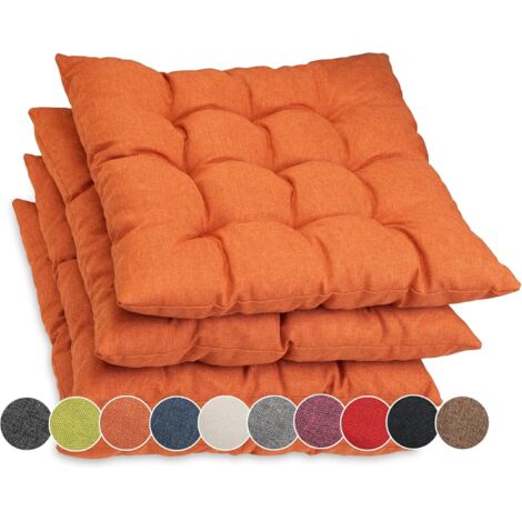 Galette de Chaise - Lot de 4 - Polyester - Avec Rubans - Intérieur Extérieur - Orange - 45x45 cm (1/5)
